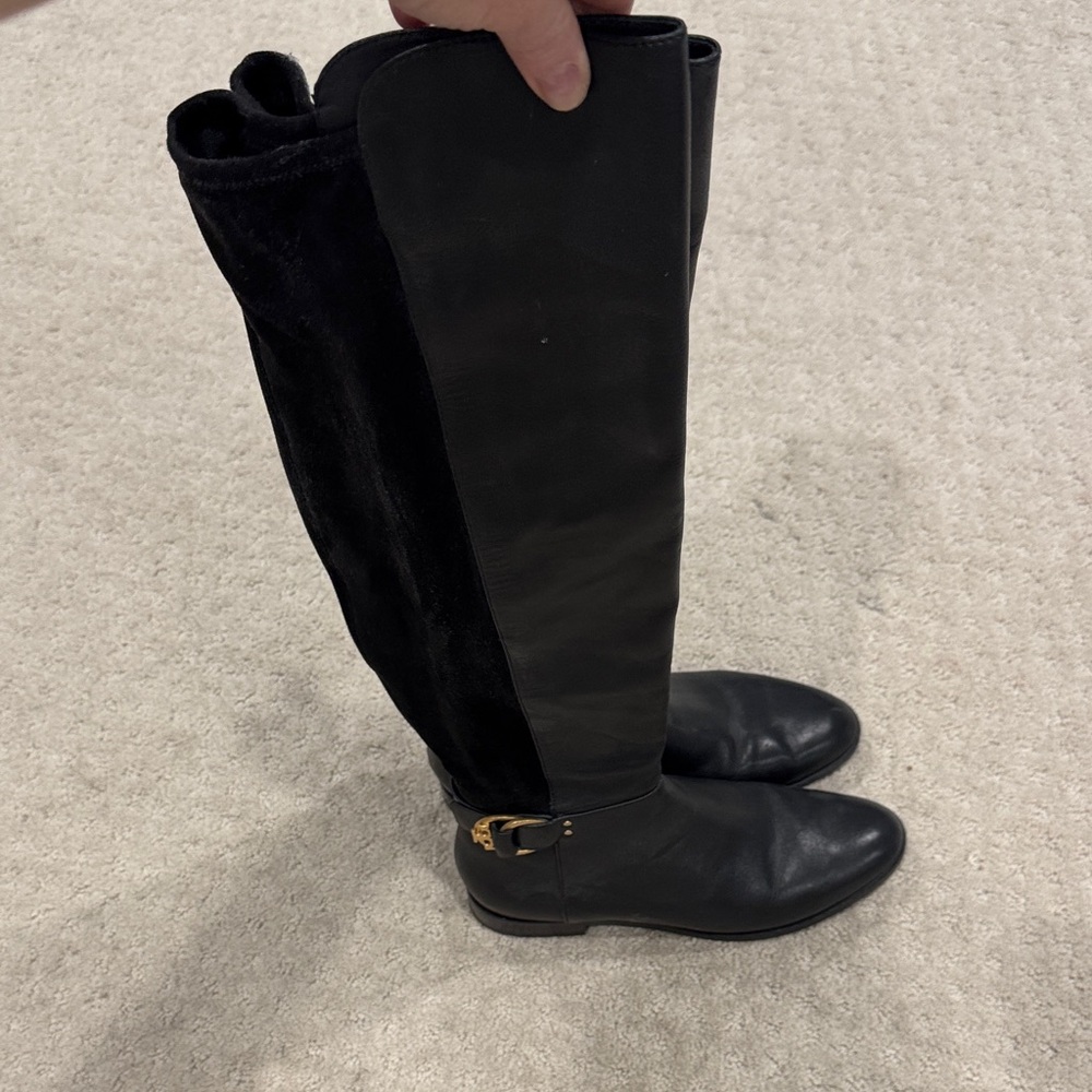 Tory Burch Black Leather Over the Knee, Leather Boots